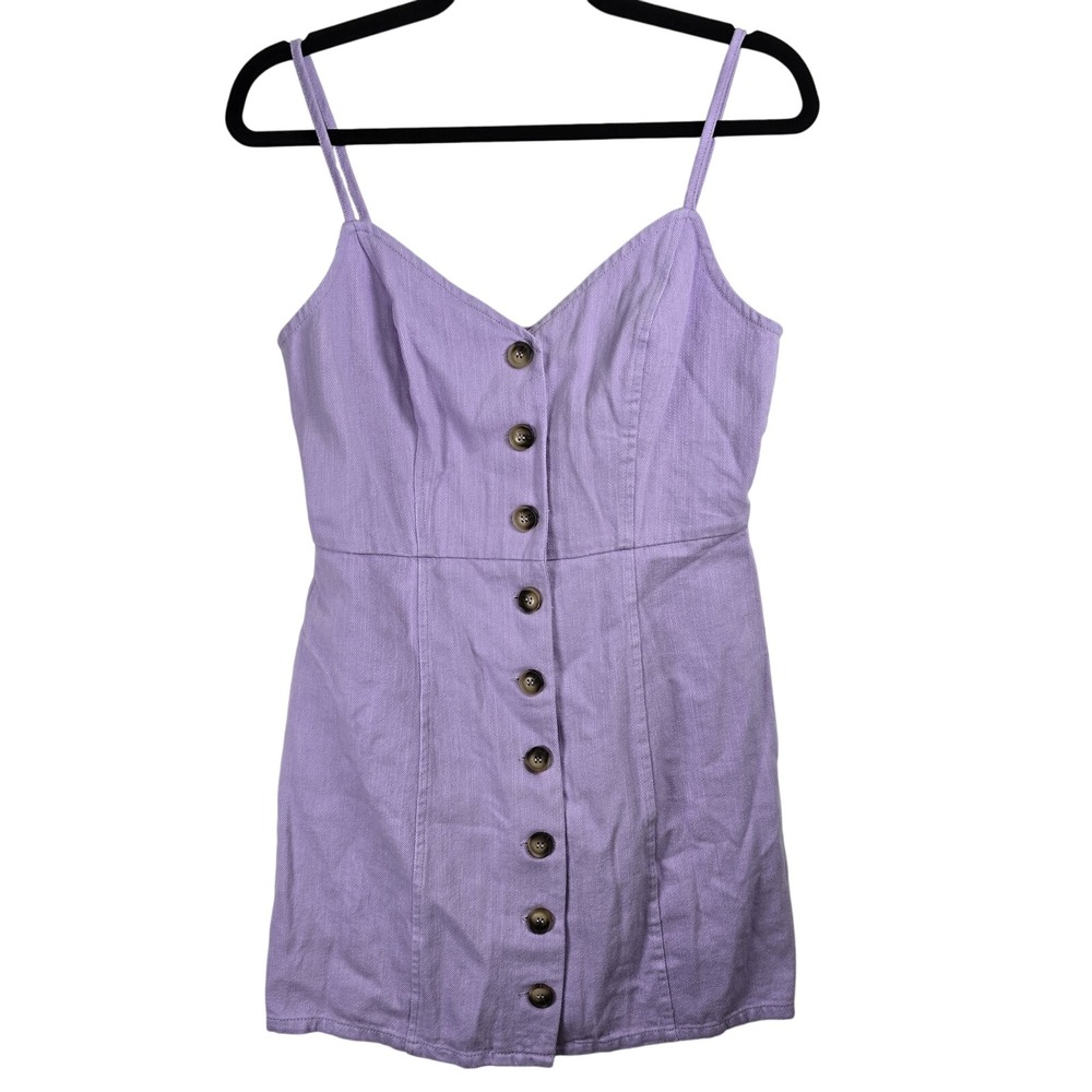 Re:Named‎ Purple Button Up Mini Sleeveless Dress Size Small 100% Cotton